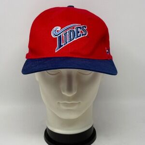 Vtg 90s  Norfolk Tides Snapback Baseball Cap Hat Red Blue Pepsi FM99 WNOR MiLB